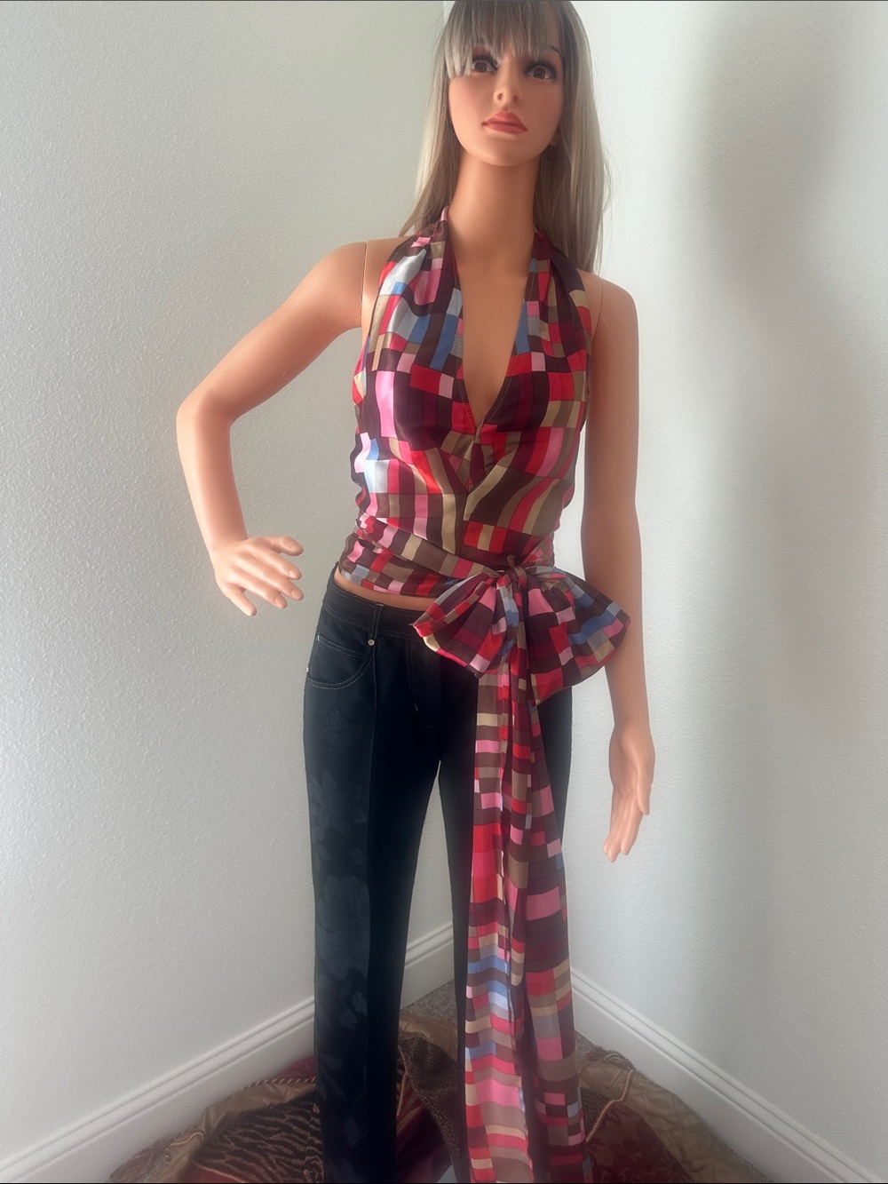 MODA International Multicolor satin Halter Wrap Camisole with Side Sash
